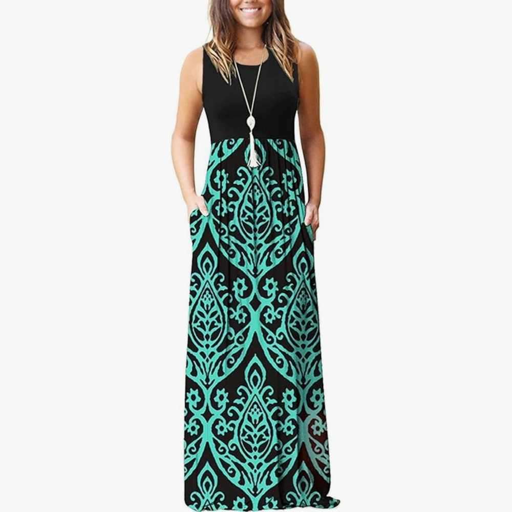 NWT Women’s Summer Maxi Dress Black & Turquoise size xs